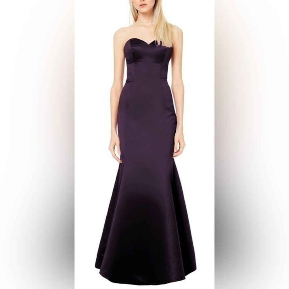 Bill Levkoff 1511 Strapless Sweetheart Satin Mermaid Gown Eggplant Plum 18 NEW